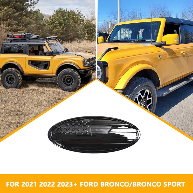 RERPRO 5" Tailgate Emblem Cover Trim Compatible with 2021 2022 2023 2024 2025 Ford Bronco 2/4 Door Bronco Sport Exterior Accessories Rear Door Overlay Emblem Decoration Oval American Flag Decor 1 Pack - Image 2